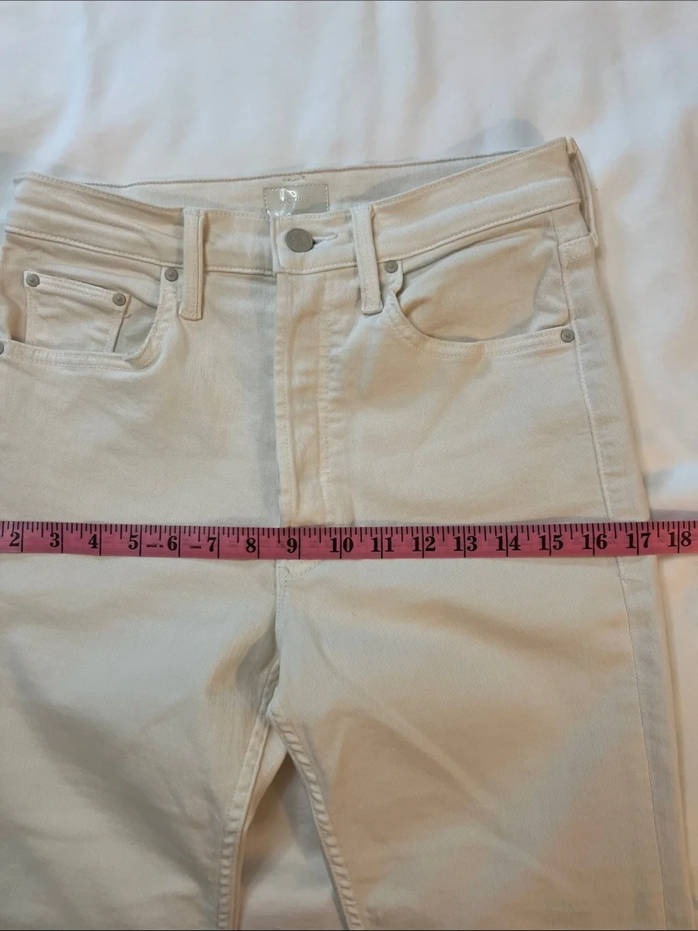 MOTHER The Tomcat Ankle Cream Puffs High Rise Straight Leg Jean Off White 27